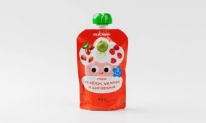 Пюре из яблок, малины и шиповника, 90 г