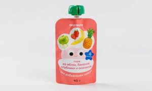 Пюре из яблок, бананов, клубники и ананасов, 90 г